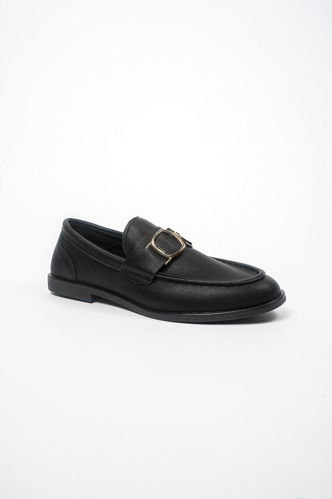 Angelica Ladies Gold Trim Black Matt (PU) Loafer