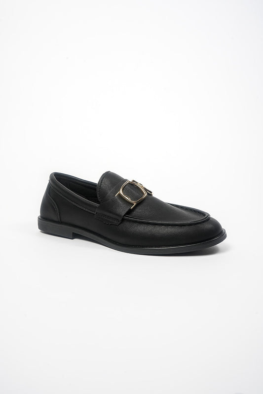Angelica Ladies Gold Trim Black Matt (PU) Loafer