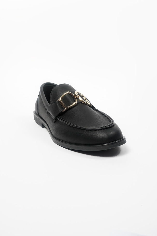 Angelica Ladies Gold Trim Black Matt (PU) Loafer