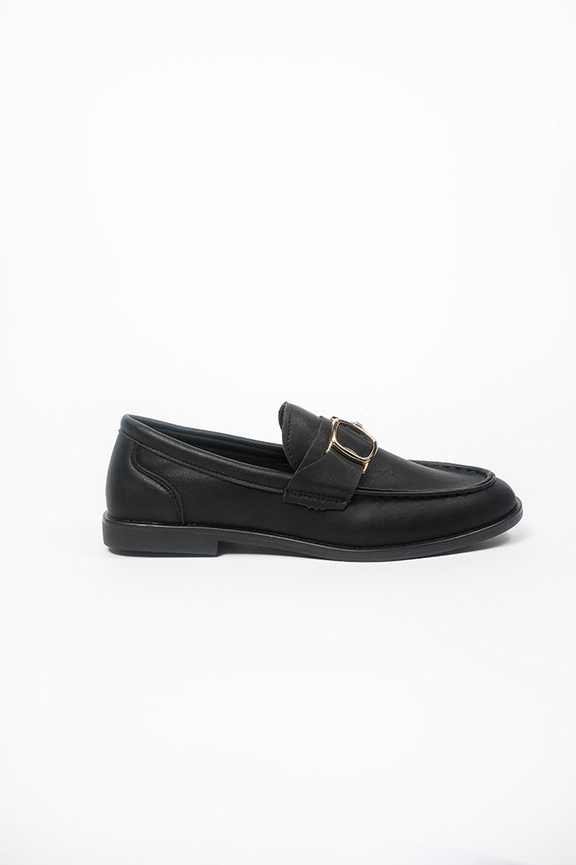Angelica Ladies Gold Trim Black Matt (PU) Loafer