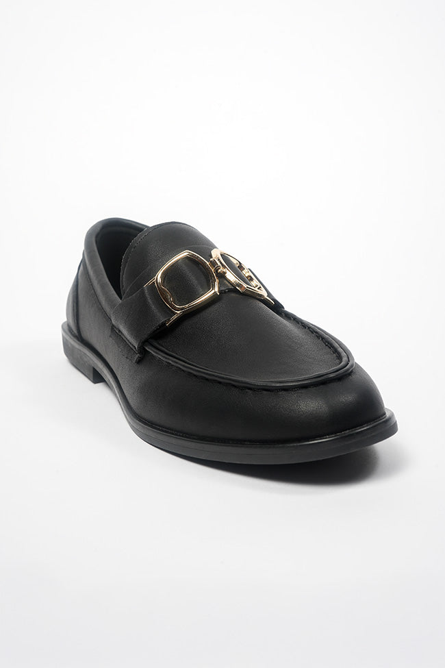 Angelica Ladies Gold Trim Black Matt (PU) Loafer