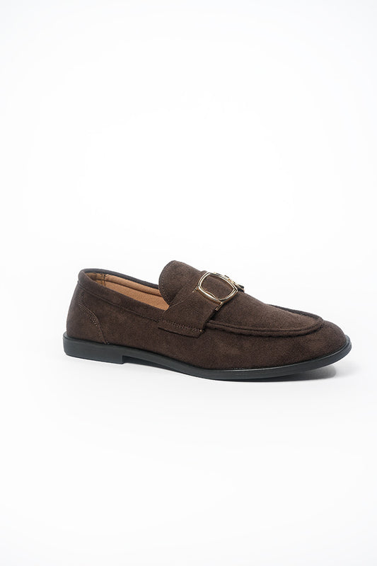 Angelica Ladies Gold Trim Brown Microfiber  Loafer