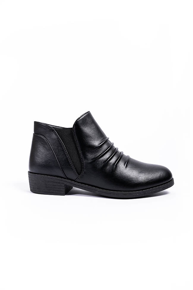 Chloe Ruched Ankle Boot Black PU