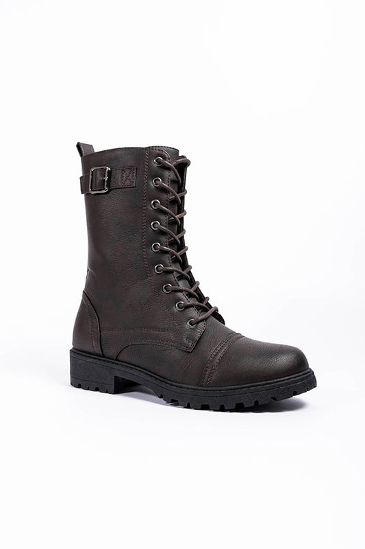 Luna Lace Up Military Boot Brown