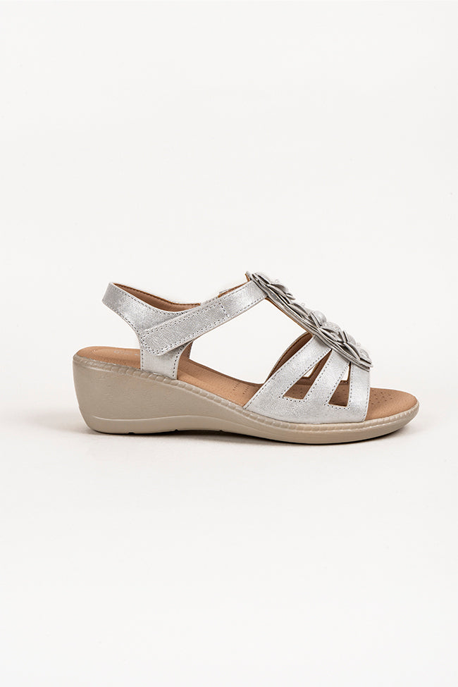 Amelia Dr. Lightfoot Flower Silver Ladies Sandal