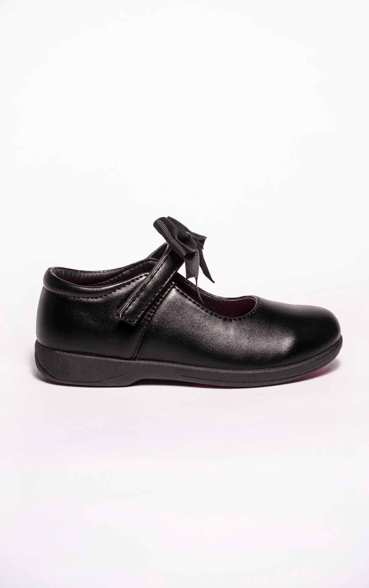 Sofia Touch Fasten Black PU Shoe With Bow