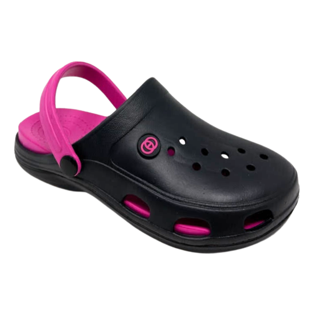 Stella Ladies Black with Fuchsia Sole Clogs