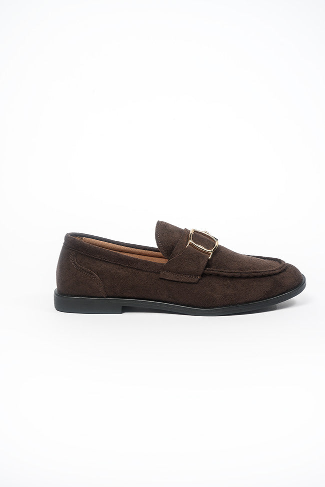Angelica Ladies Gold Trim Brown Microfiber  Loafer