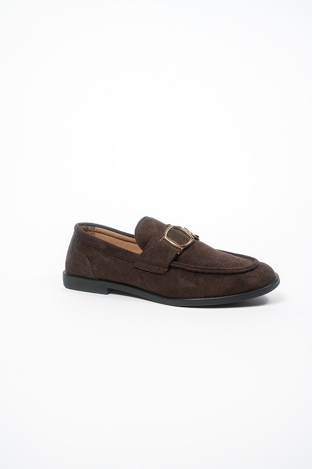 Angelica Ladies Gold Trim Brown Microfiber  Loafer