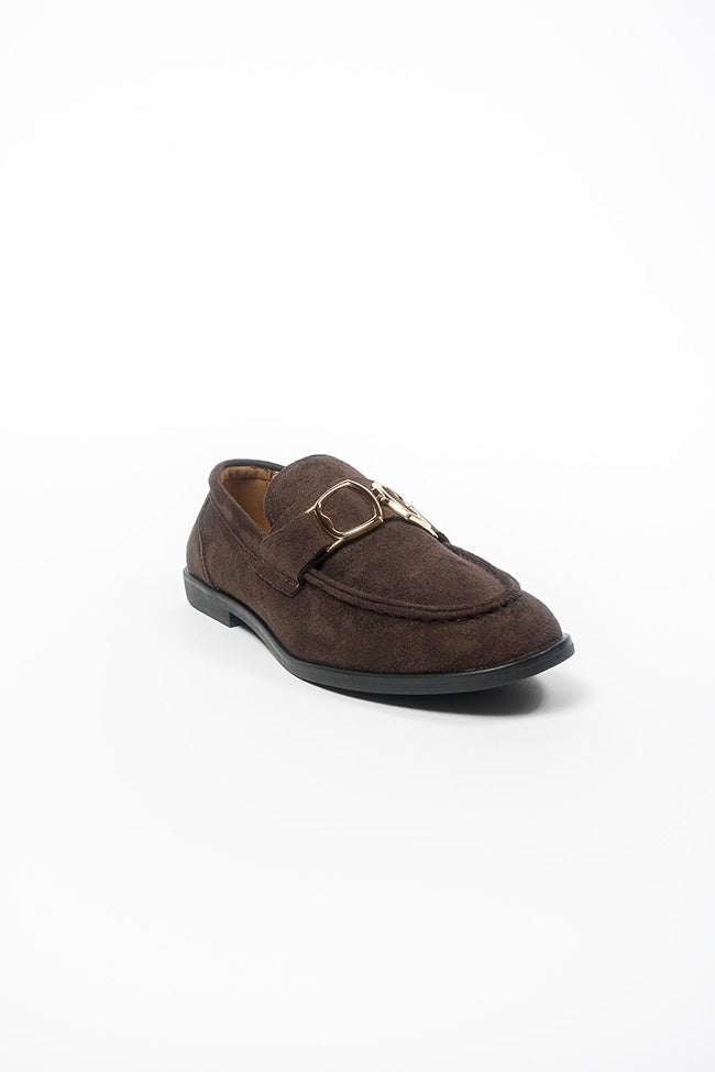 Angelica Ladies Gold Trim Brown Microfiber  Loafer
