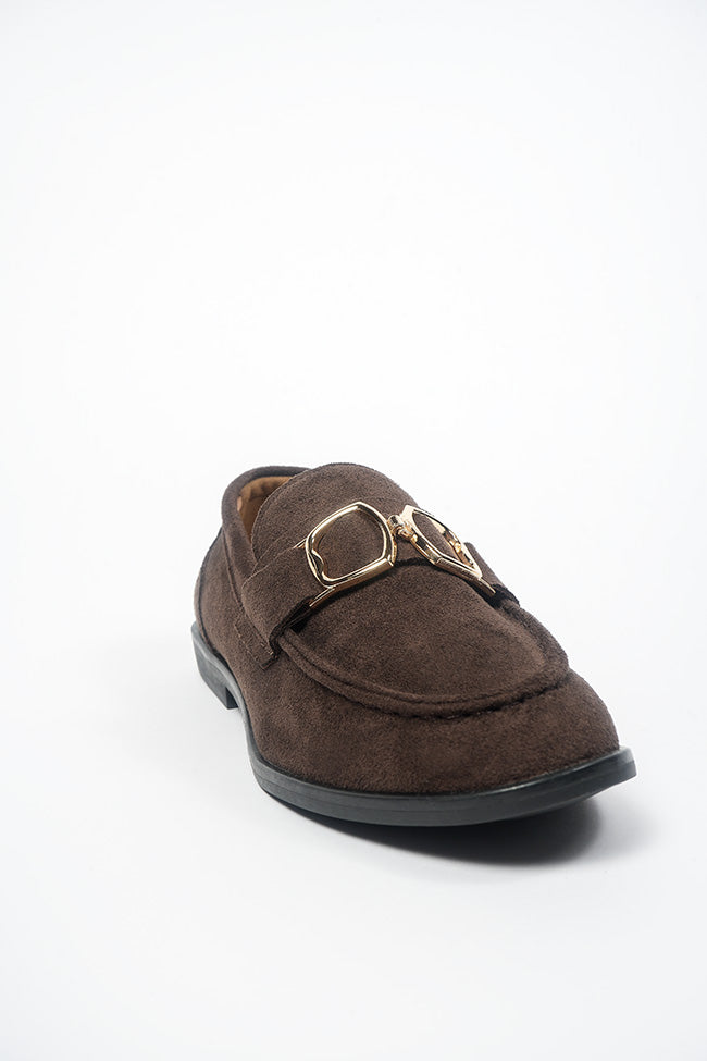 Angelica Ladies Gold Trim Brown Microfiber  Loafer