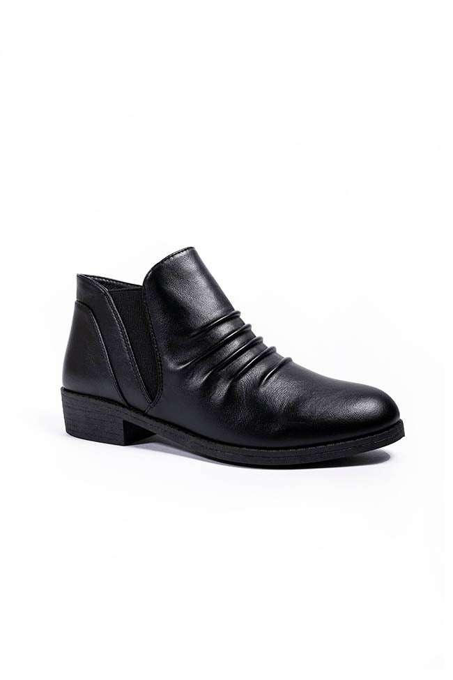 Chloe Ruched Ankle Boot Black PU