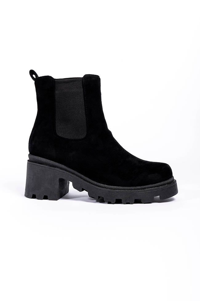 Inez Chunky Chelsea Boot Black Microfibre