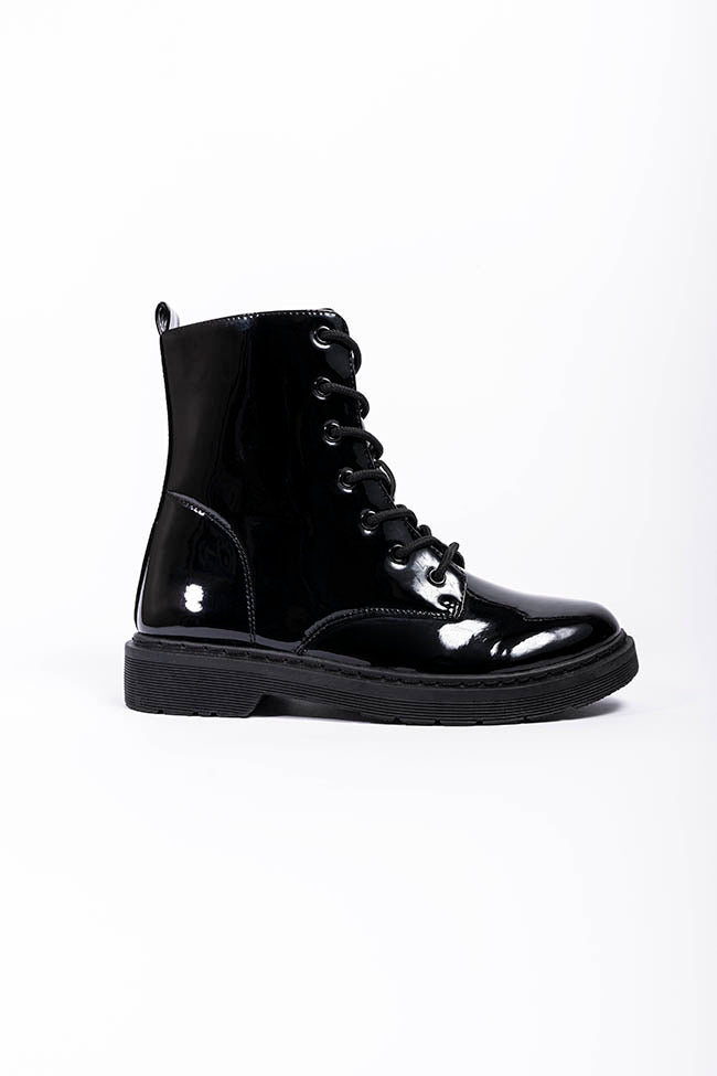 Lyanna Lace Up Boot Black Patent