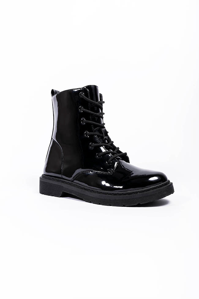 Lyanna Lace Up Boot Black Patent