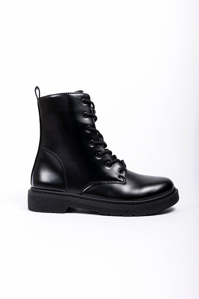 Lyanna Lace Up Boot Black Matt