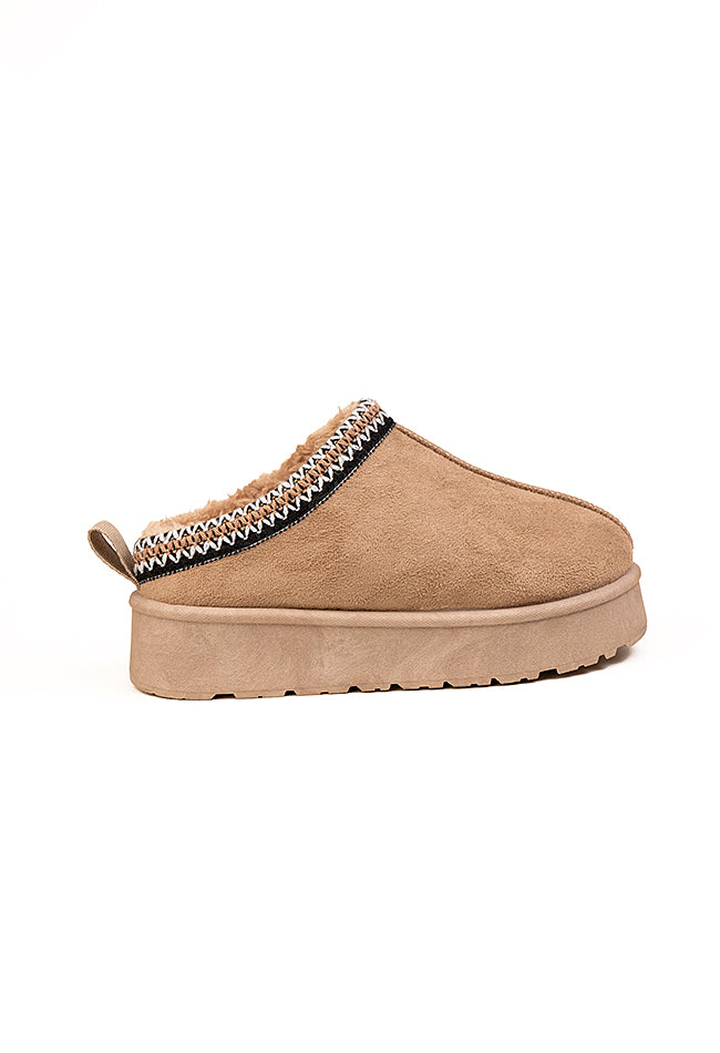 Heidi Ladies Platform Braided Khaki Slipper