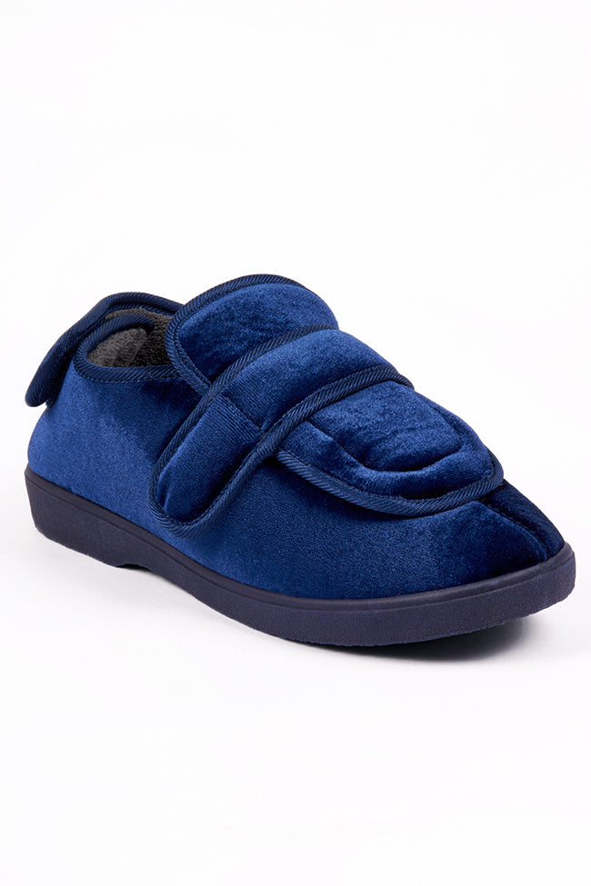 Burt Navy Velour Grey Lining Slipper