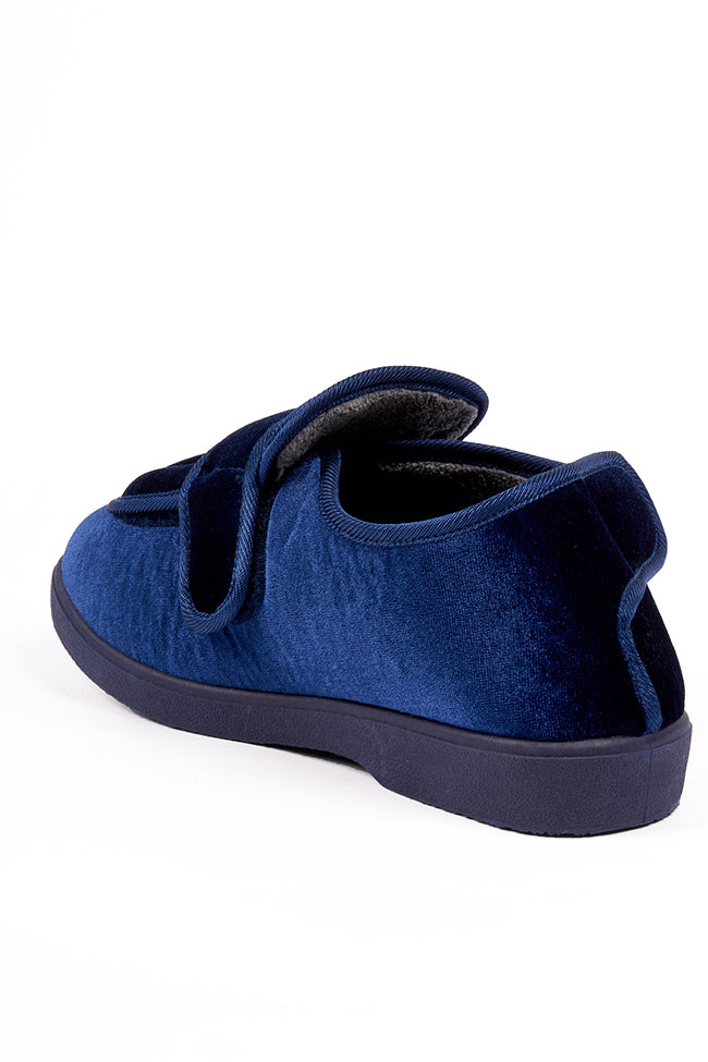 Burt Navy Velour Grey Lining Slipper