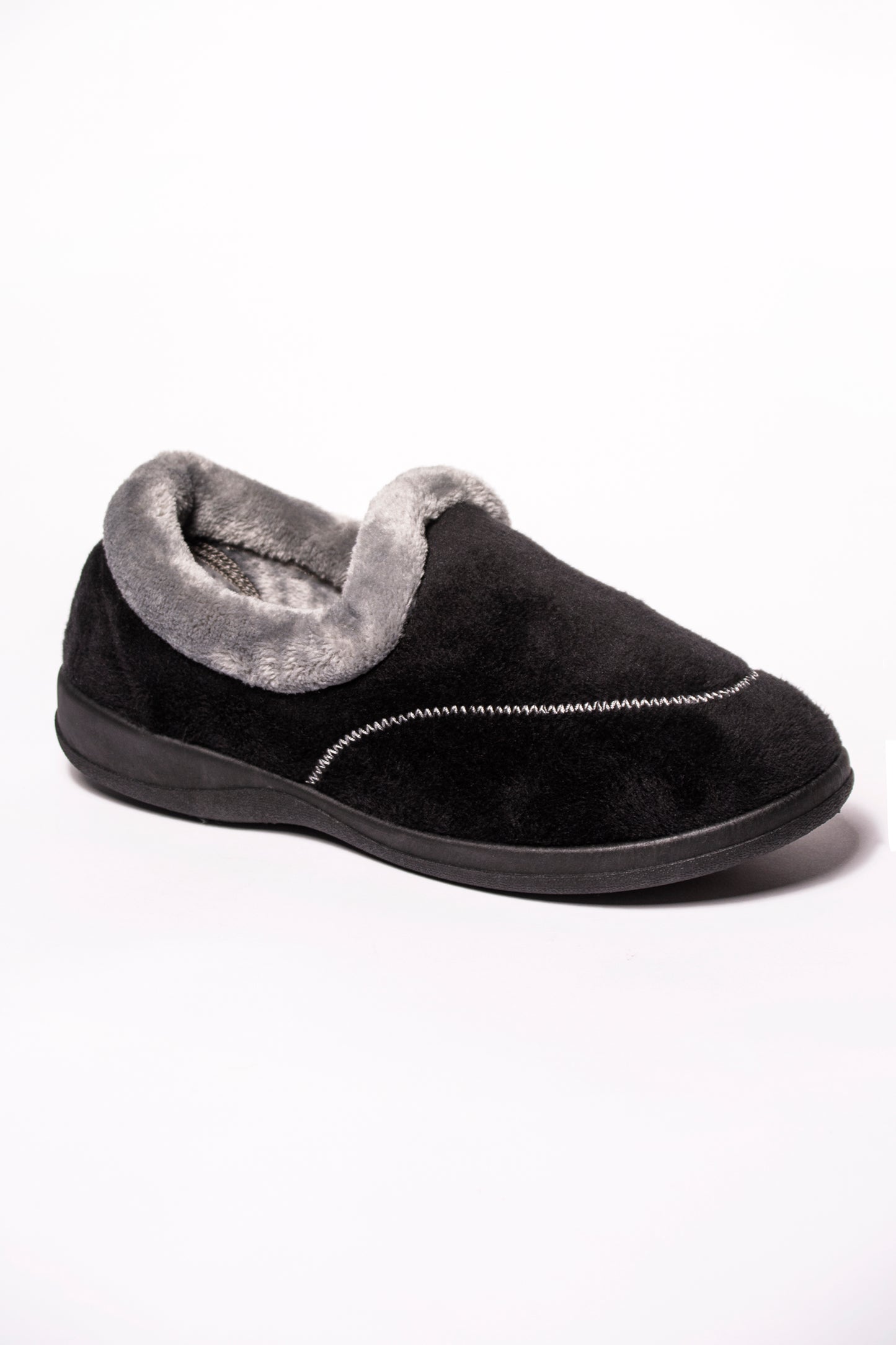 BRIDGET BLACK/GREY VELOUR SLIPPER