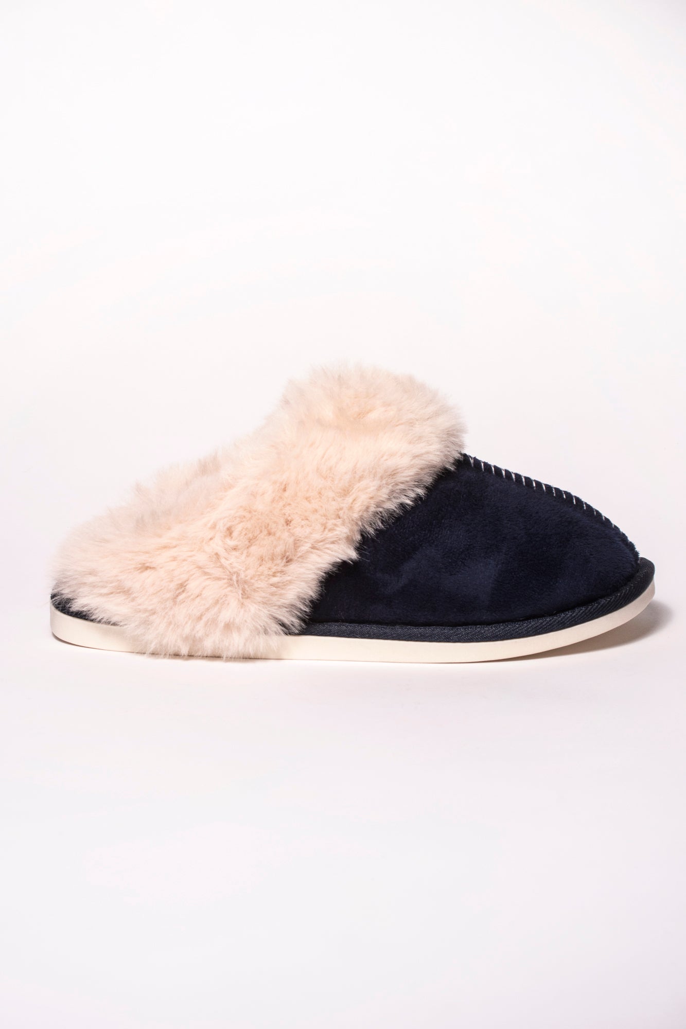 Lizzie Faux Fur Suede Slippers - Navy