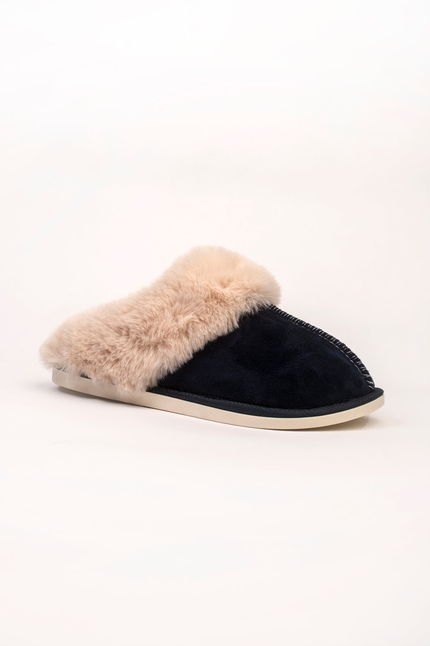 Lizzie Faux Fur Suede Slippers - Navy