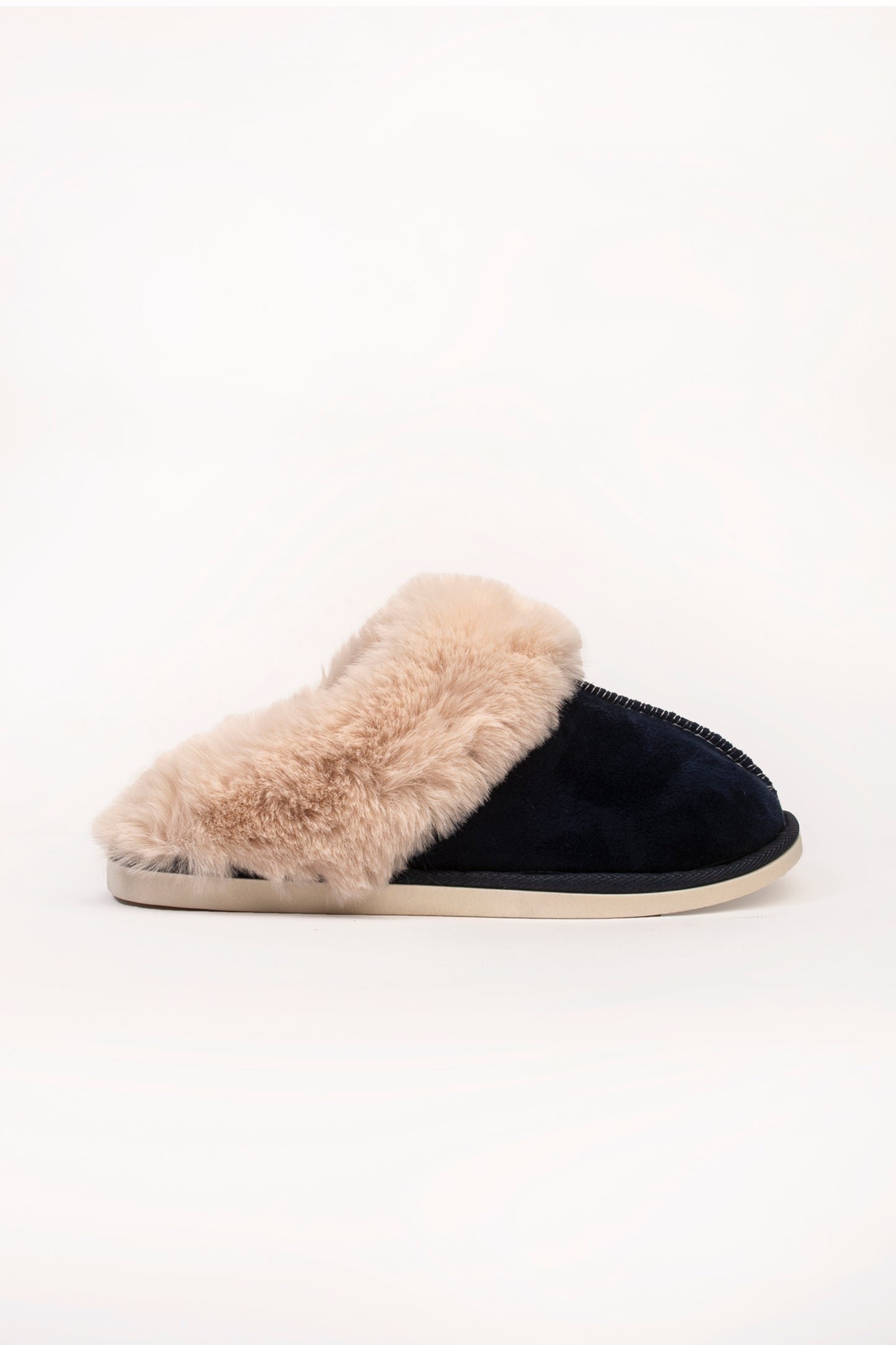 Lizzie Faux Fur Suede Slippers - Navy