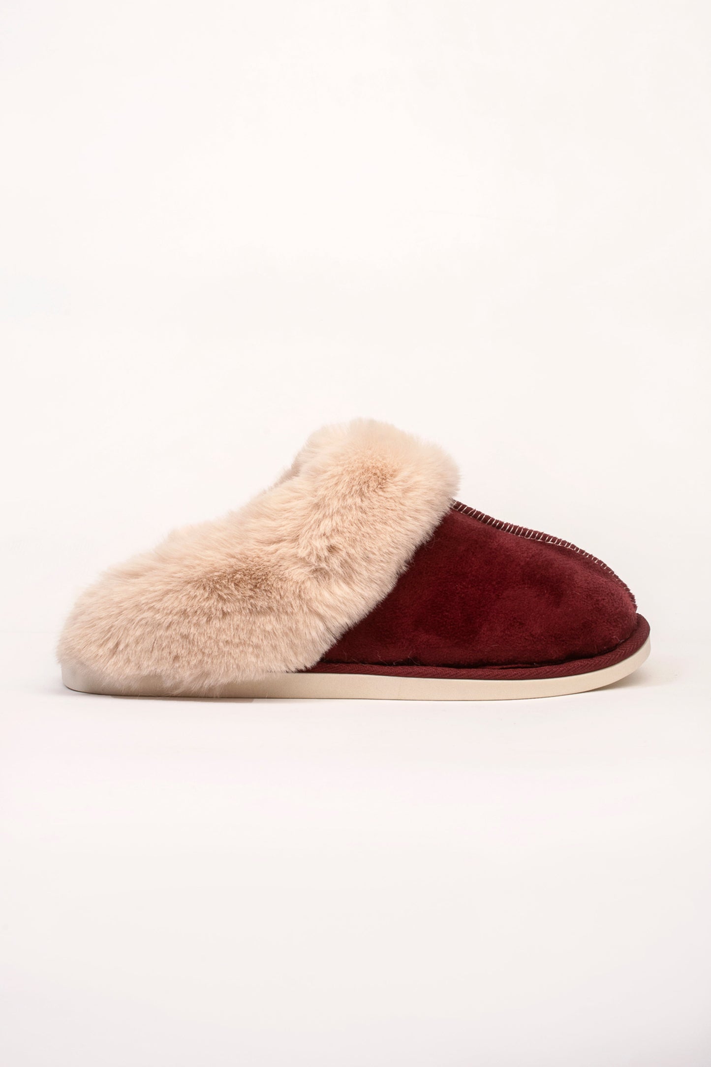 Lizzie Faux Fur Suede Slippers - Burgundy