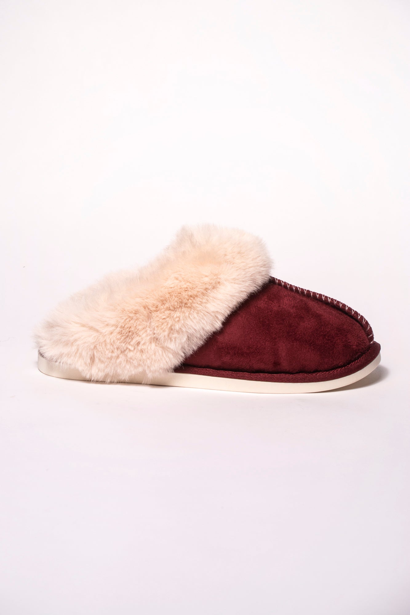 Lizzie Faux Fur Suede Slippers - Burgundy