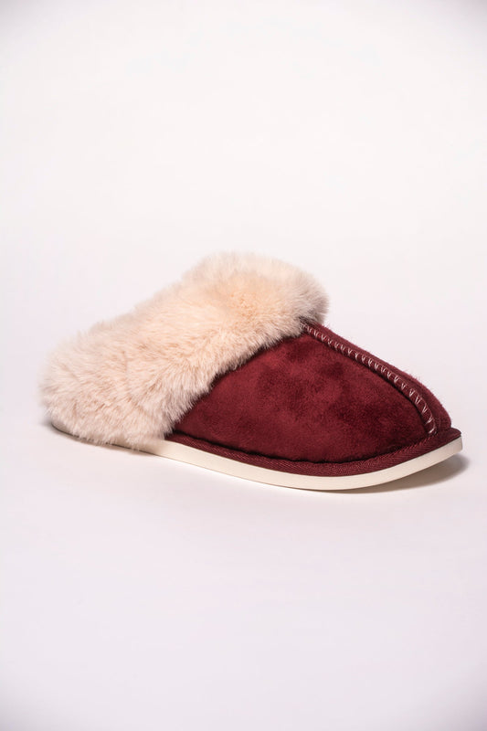 Lizzie Faux Fur Suede Slippers - Burgundy