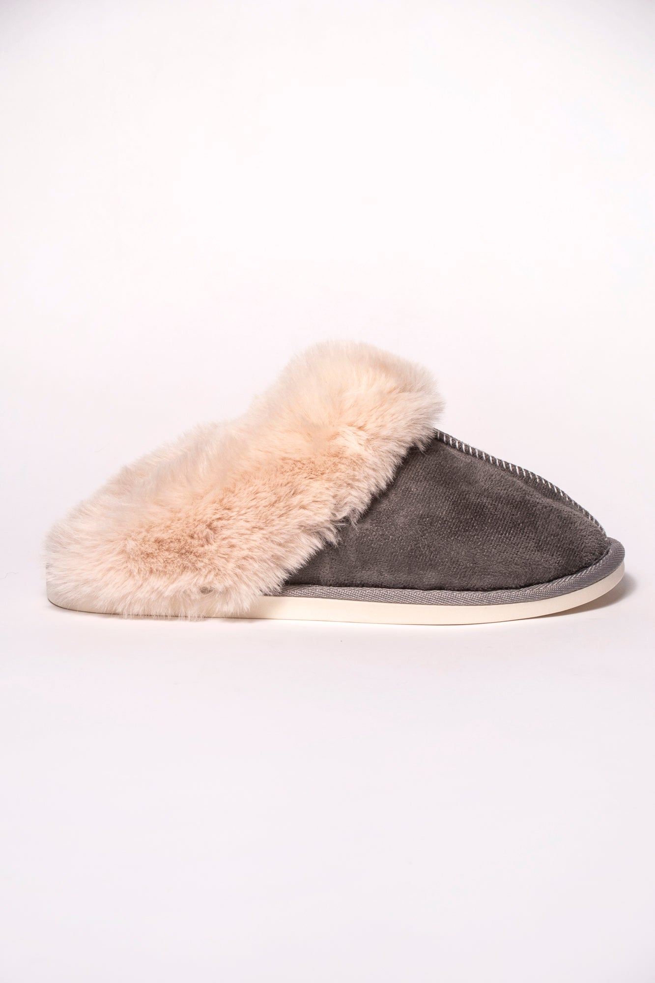 Lizzie Faux Fur Suede Slippers - Grey