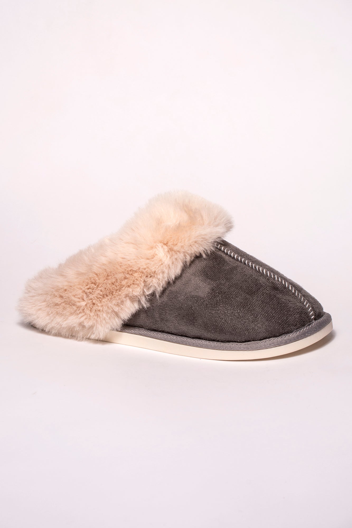 Lizzie Faux Fur Suede Slippers - Grey