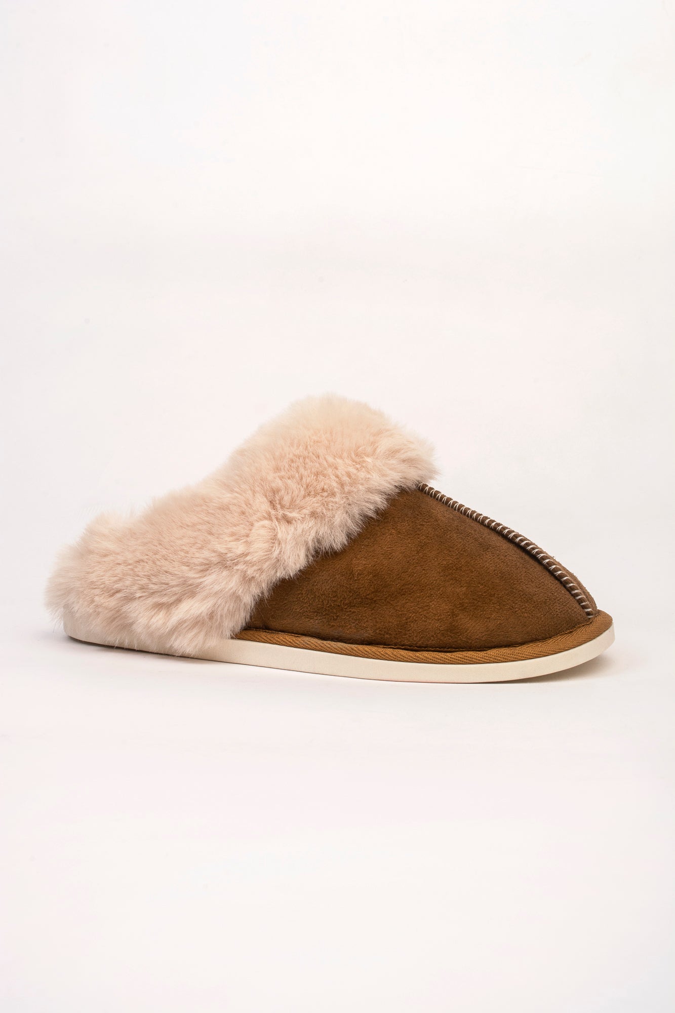 Lizzie Faux Fur Suede Slippers - Chestnut