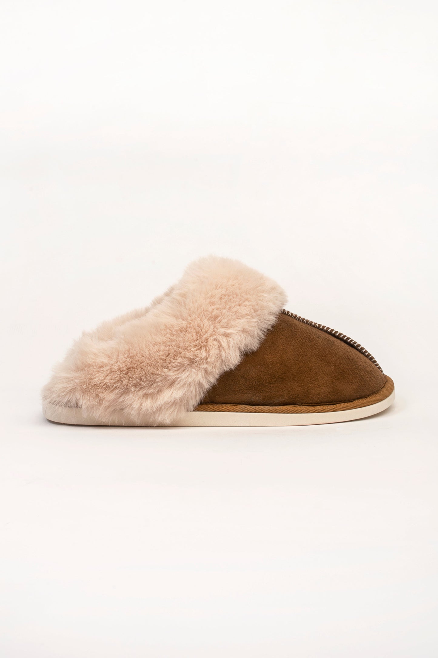 Lizzie Faux Fur Suede Slippers - Chestnut