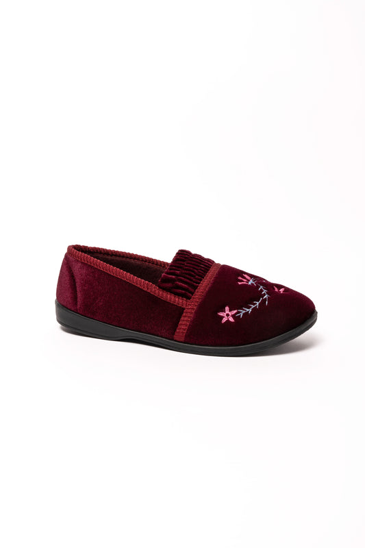 PEGGY BURGUNDYEMBROIDERED CRINKLE EFFECT SLIPPER