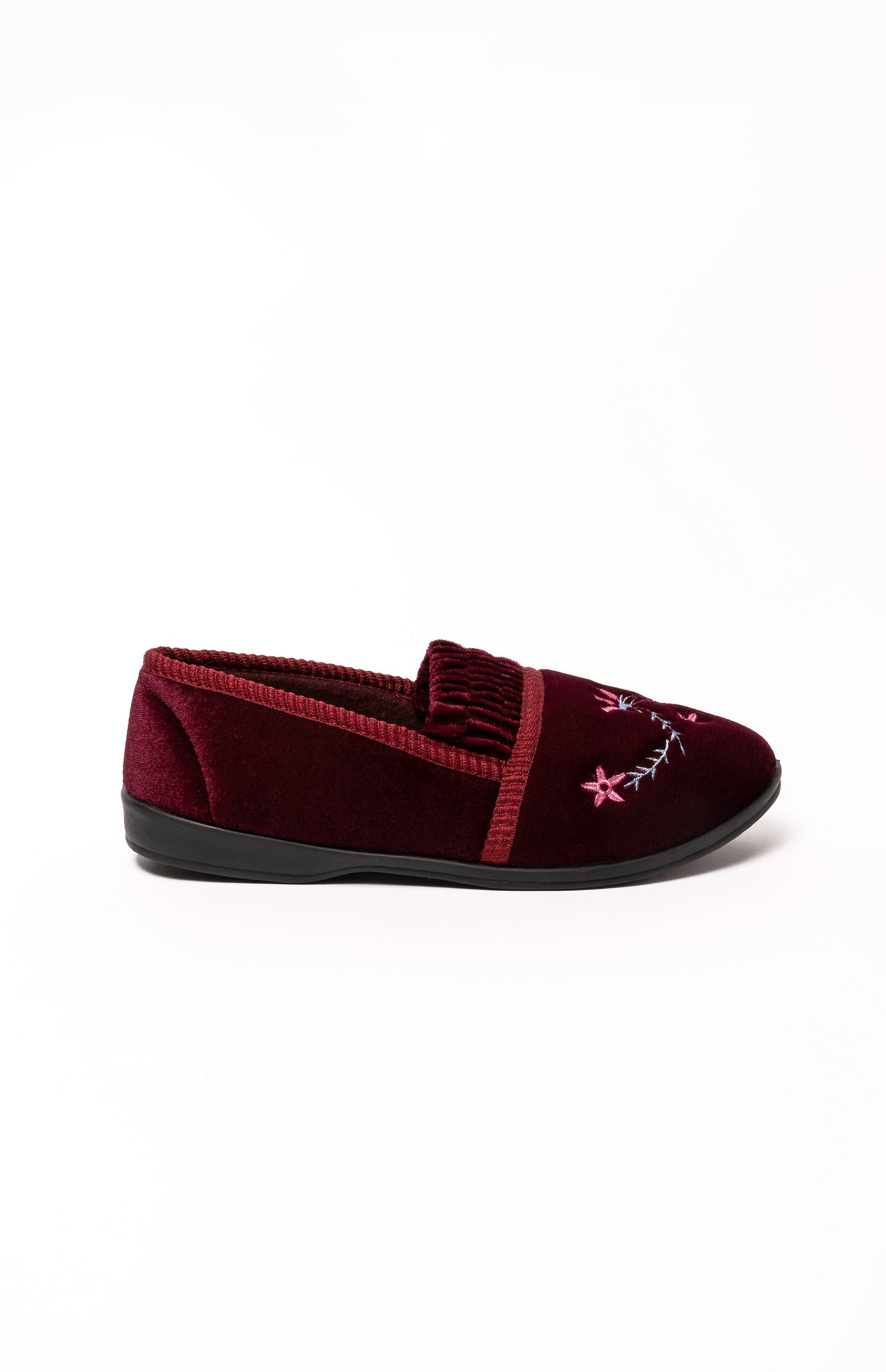 PEGGY BURGUNDYEMBROIDERED CRINKLE EFFECT SLIPPER