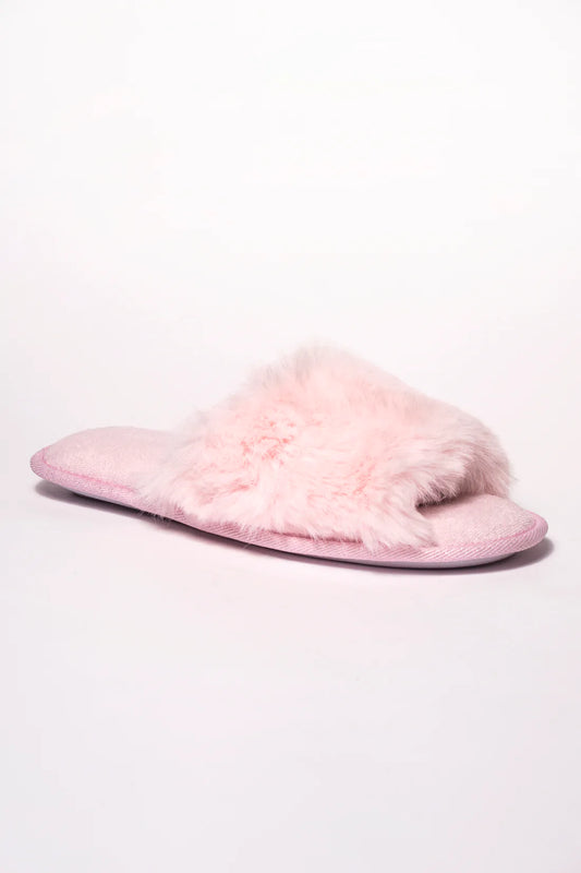 Anna Pink Long Fur Bando Mule