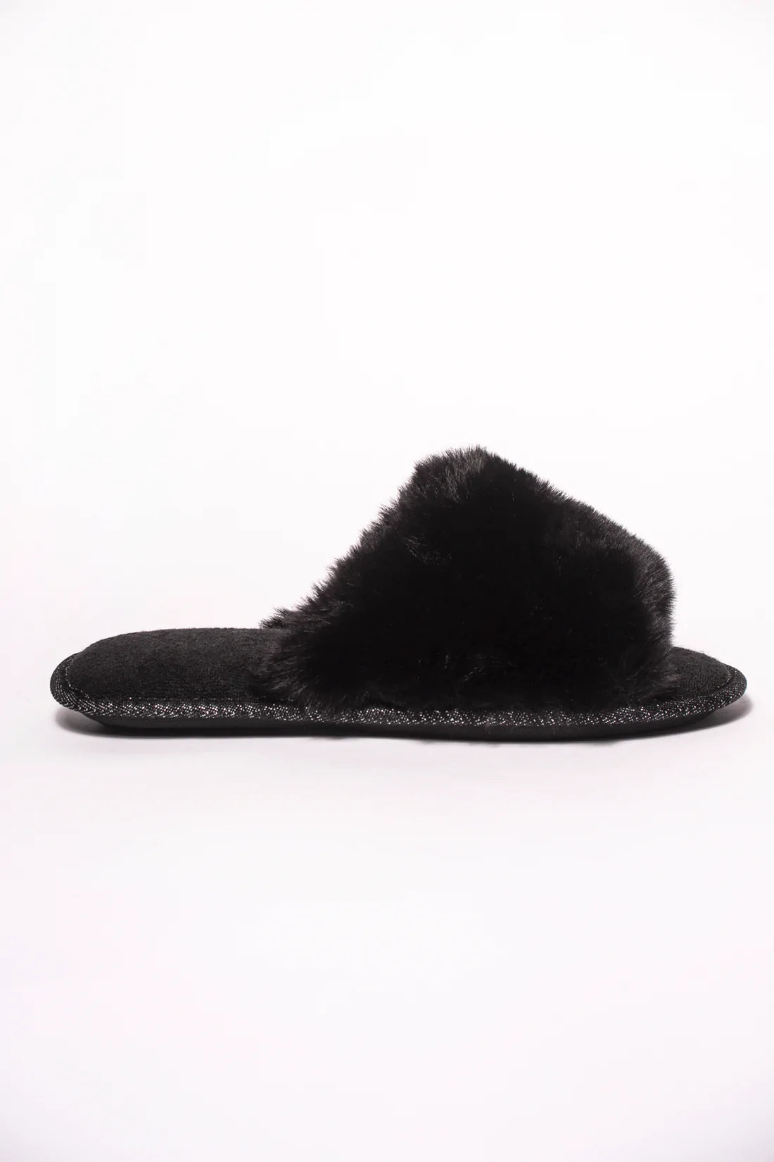 Anna Black Long Fur Bando Mule