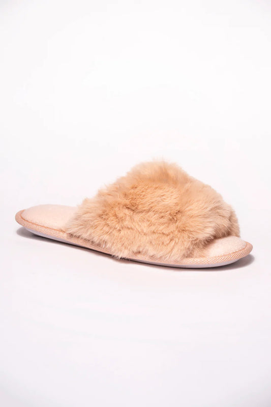 Anna Peach Long Fur Bando Mule