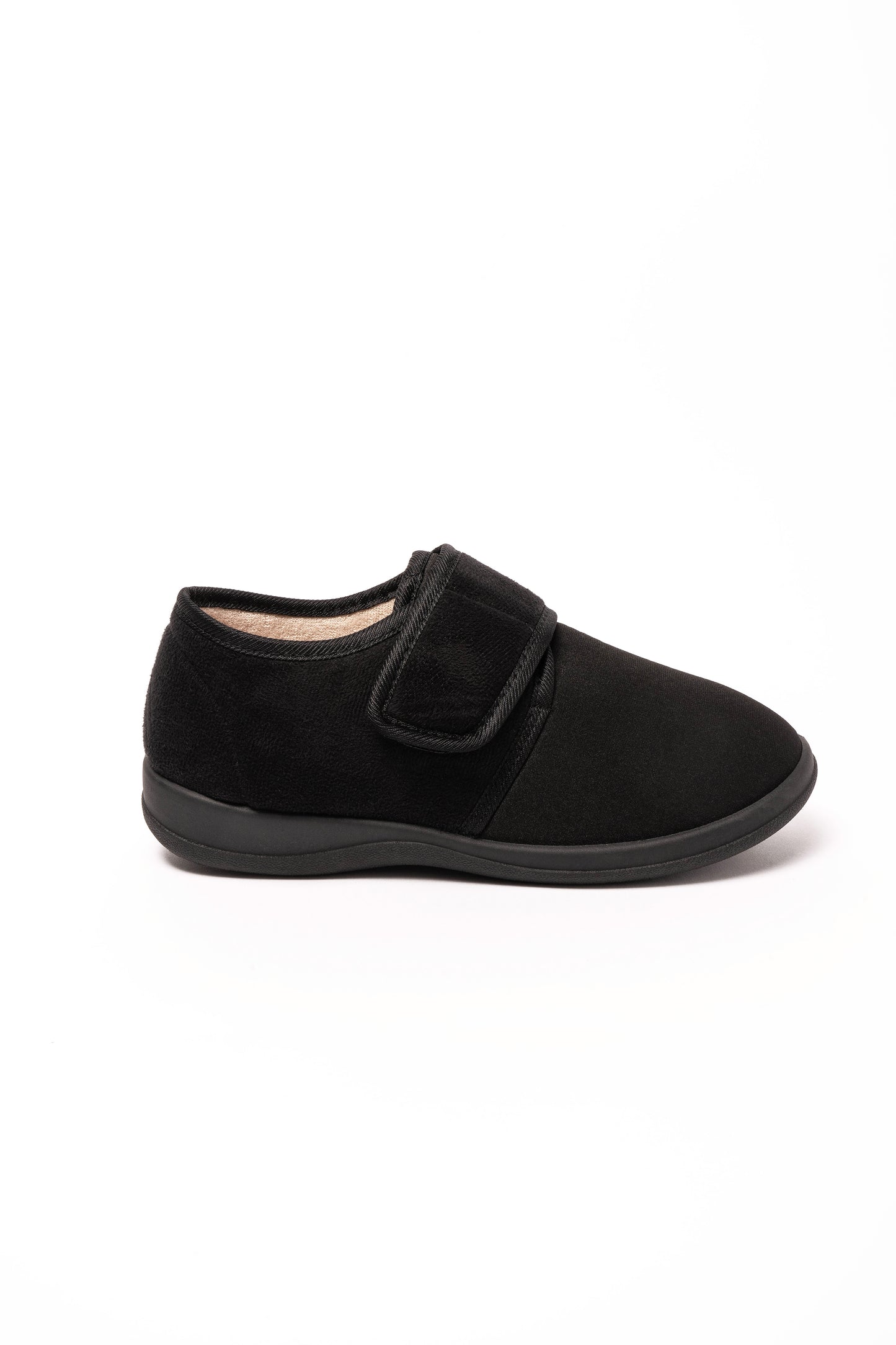 Winnie Black Lycra Touch Fasten Slipper