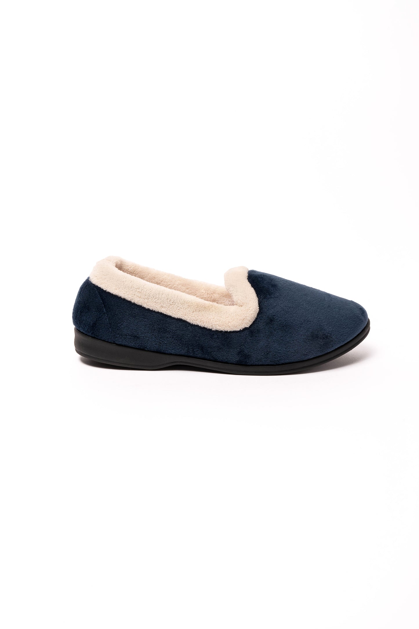 Muriel Cream Fur Collar Velour Slipper Navy