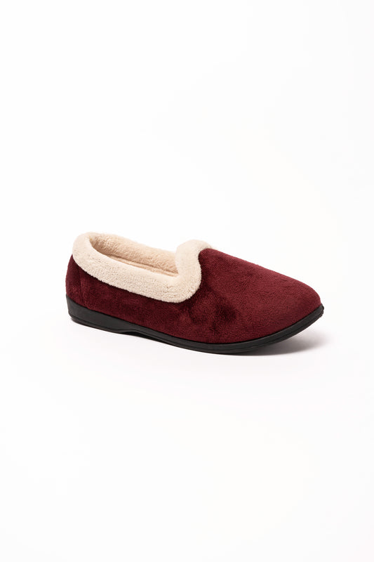 Muriel Cream Fur Collar Velour Slipper Burgundy