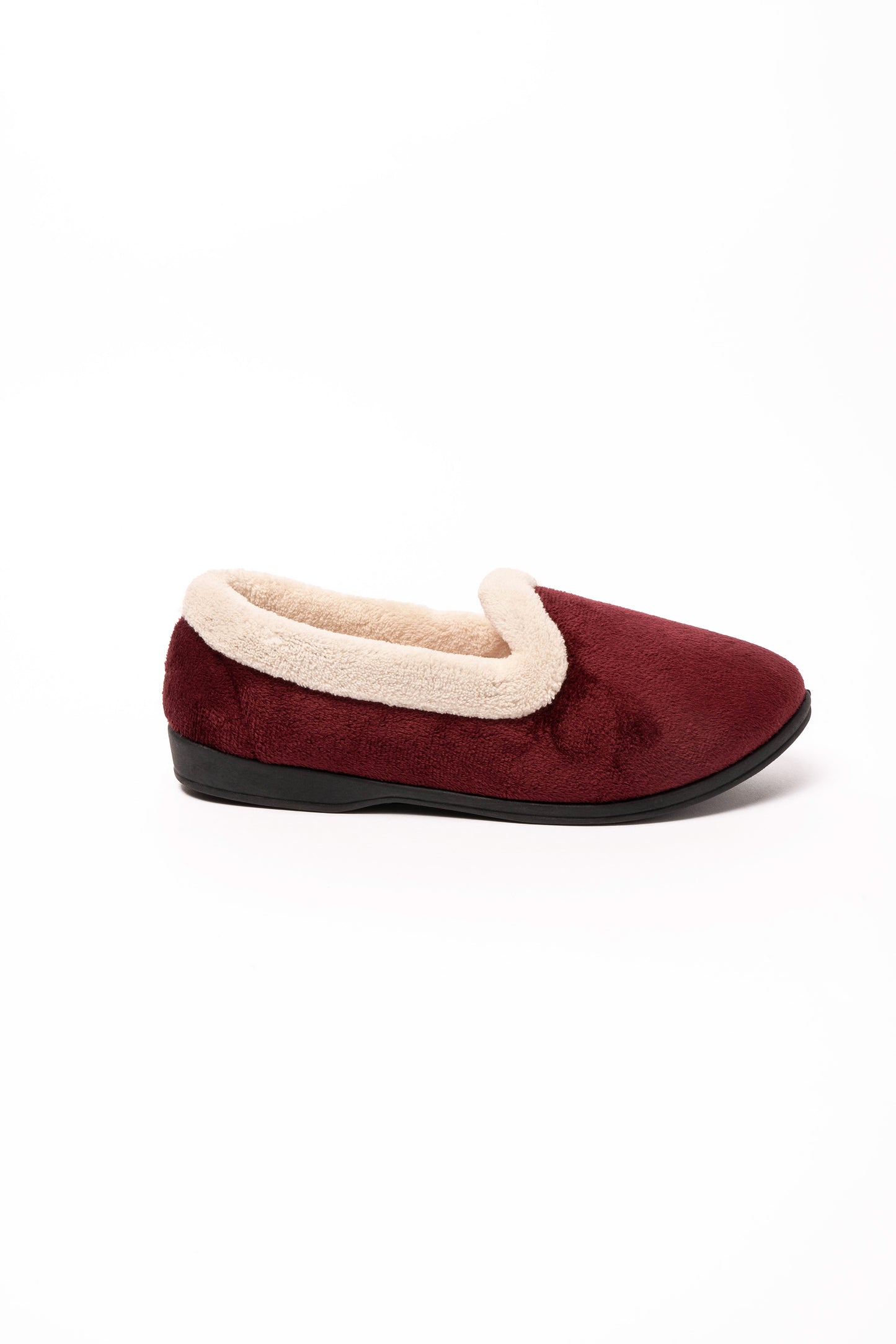 Muriel Cream Fur Collar Velour Slipper Burgundy