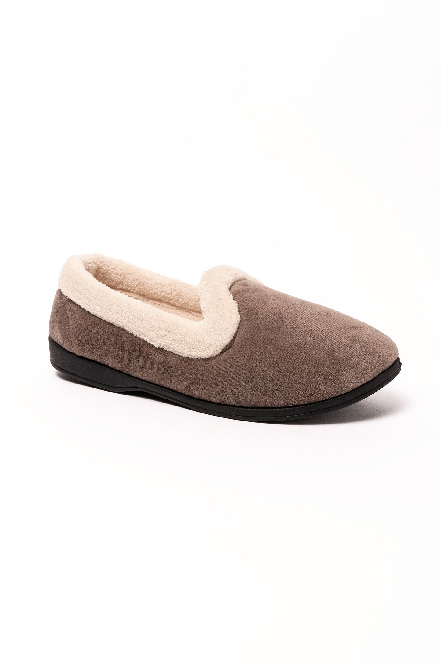 Muriel Cream Fur Collar Velour Slipper Grey