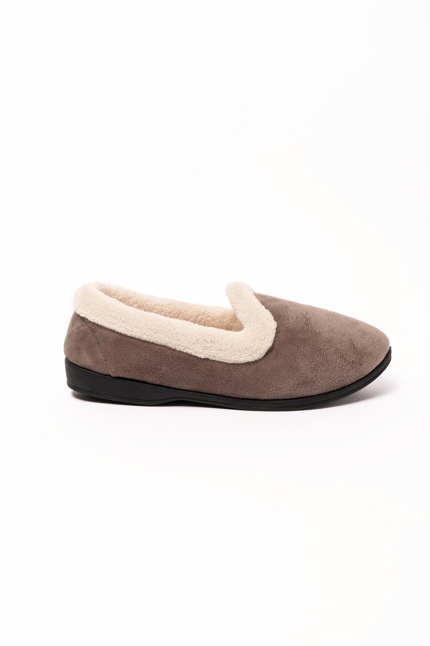 Muriel Cream Fur Collar Velour Slipper Grey