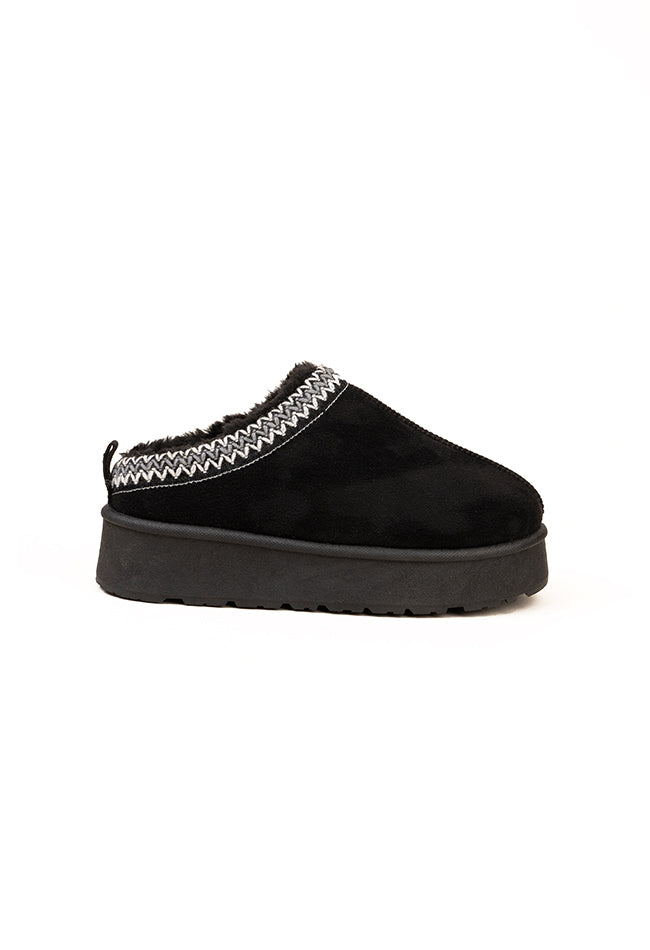 Heidi Ladies Platform Braided Black Slipper