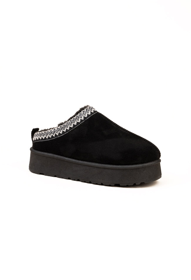 Heidi Ladies Platform Braided Black Slipper