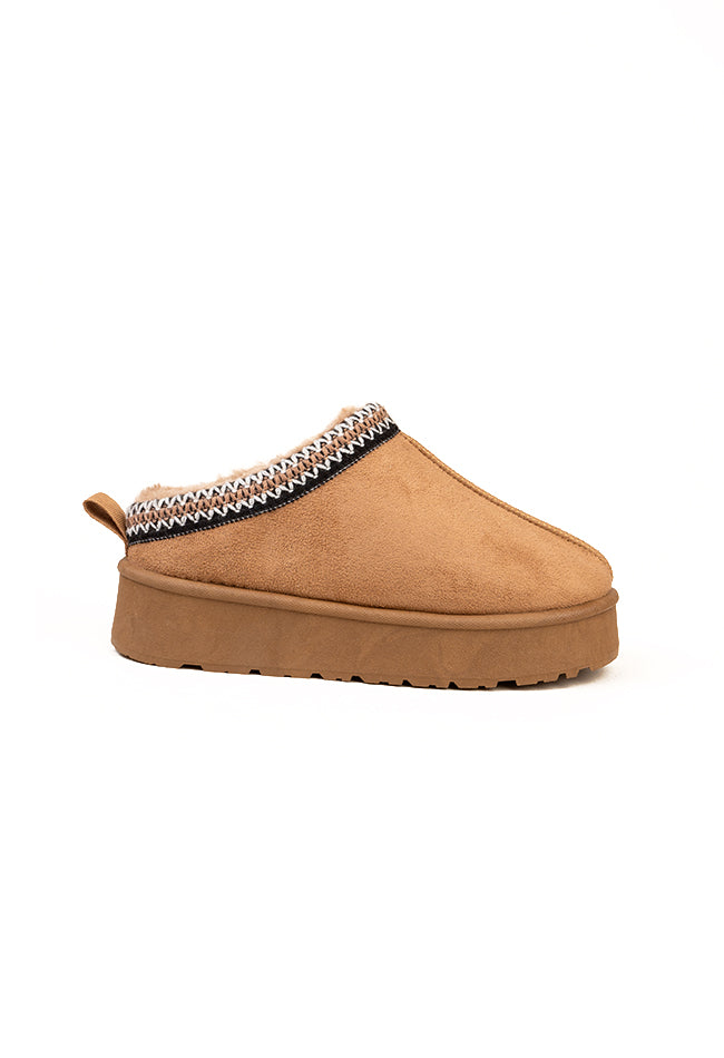 Heidi Ladies Platform Braided Chestnut Slipper