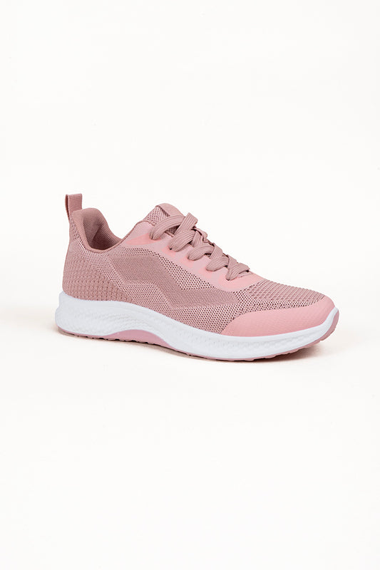 Maureen Ladies Lace Up Baby Pink Trainer