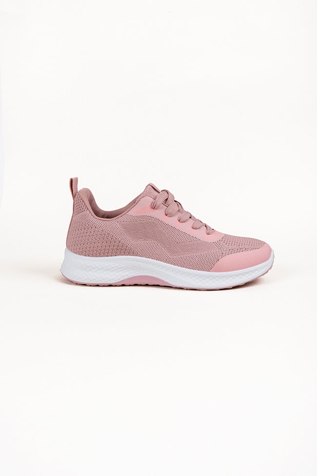 Maureen Ladies Lace Up Baby Pink Trainer